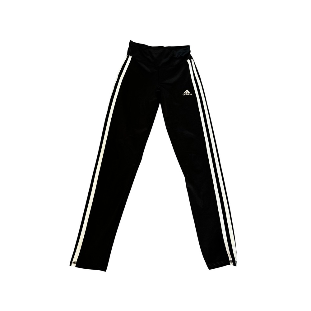 Adidas Girls Black White Three Stripe Activewear Leggings Slim Fit Kids Size 10